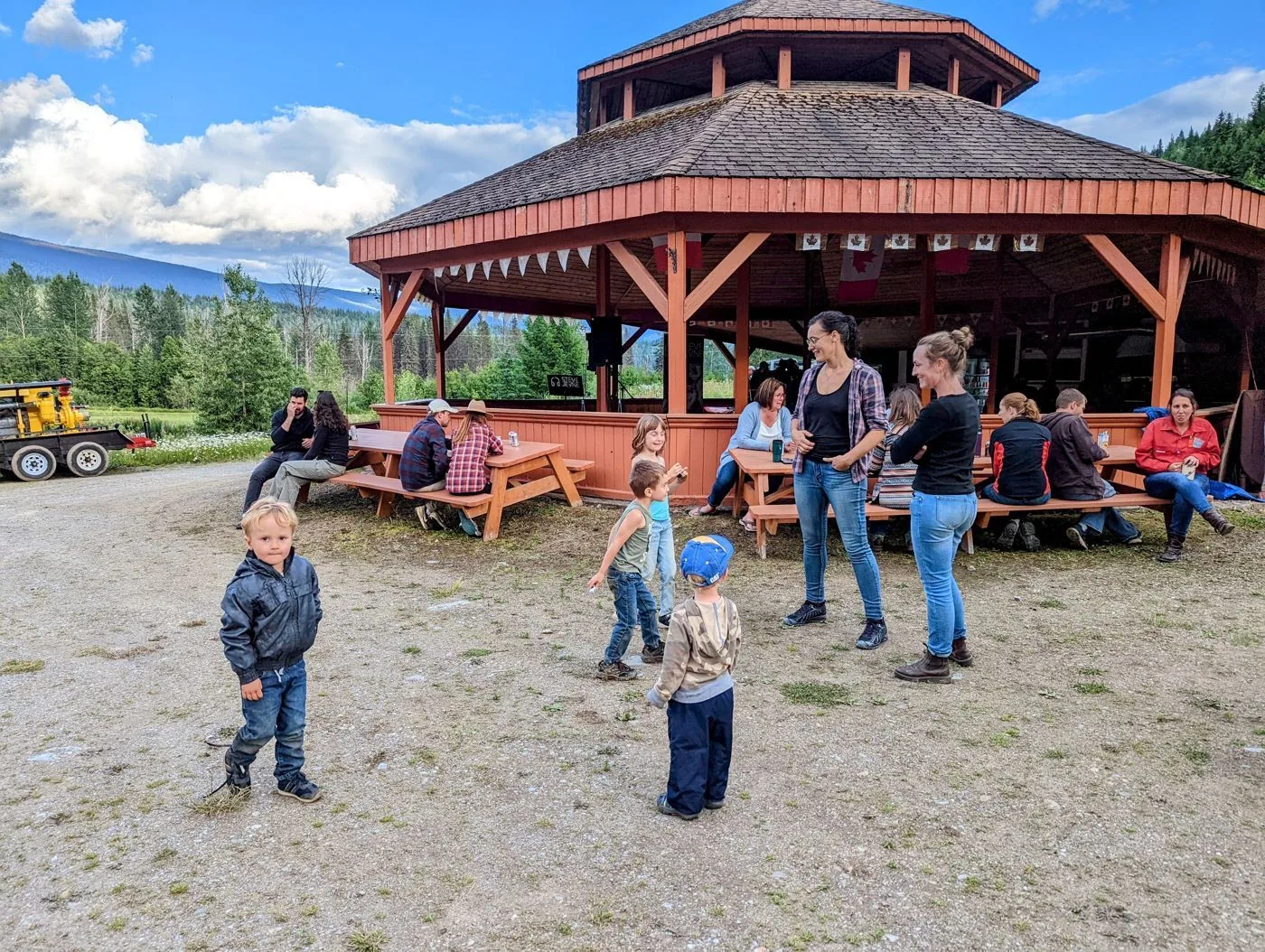 families gathering in the gazebo