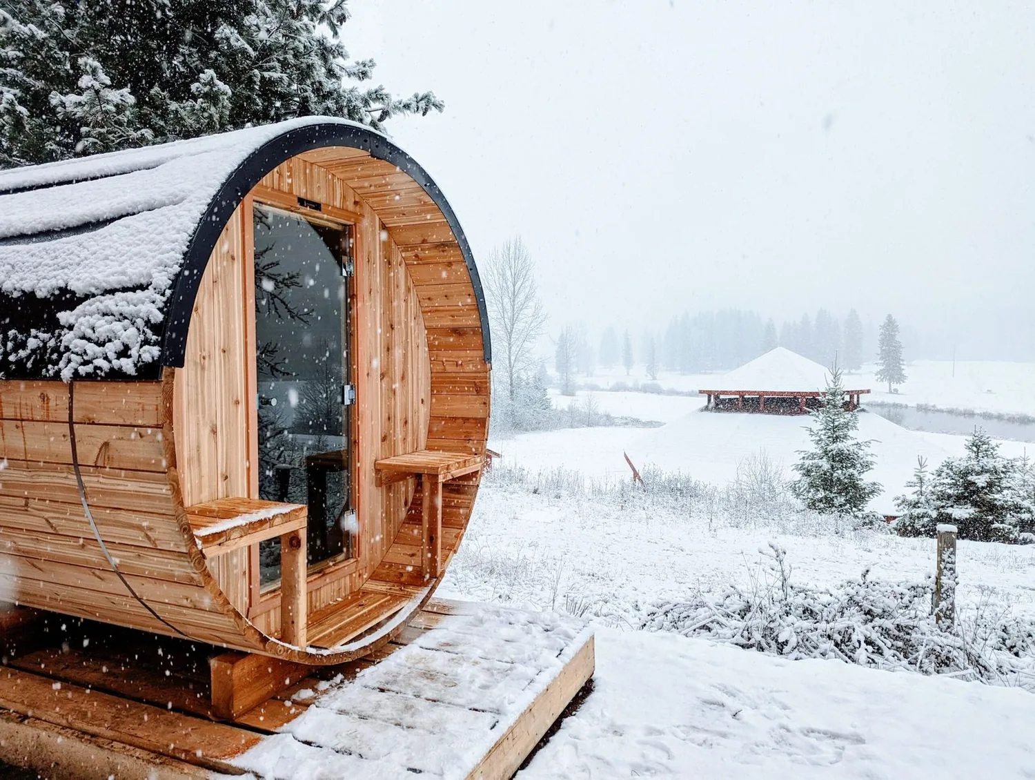 wood-fired sauna in winter
